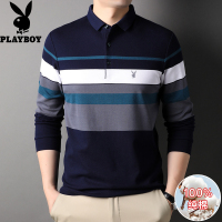 花花公子2024秋季新款纯棉长袖T恤男中年爸爸商务休闲条纹POLO衫