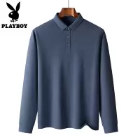 [桑蚕丝]花花公子新款长袖POLO衫男士翻领T恤打底衫蜂窝细珠地