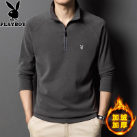 花花公子秋冬德绒长袖T恤男半高立领加绒加厚卫衣内搭上衣打底衫