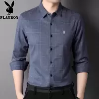 花花公子新款春秋季格子男士长袖衬衫中年爸爸上衣商务休闲寸衣潮