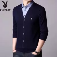花花公子2025春秋季假两件长袖T恤男商务休闲毛衣针织打底POLO衫