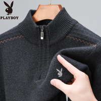 花花公子中年加厚半高领毛衣男秋冬新款拉链保暖爸爸装针织打底衫