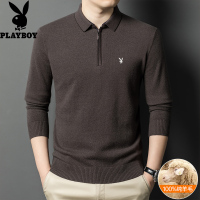 花花公子2024秋冬纯羊毛衫男翻领中年加厚毛衣针织打底polo衫