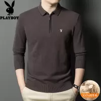 花花公子2024秋冬纯羊毛衫男翻领中年加厚毛衣针织打底polo衫