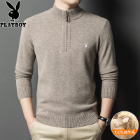 花花公子秋冬季纯羊毛衫男半高领中年爸爸加厚毛衣针织打底衫