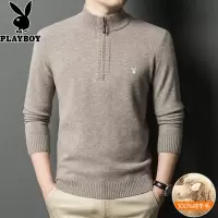 花花公子秋冬季纯羊毛衫男半高领中年爸爸加厚毛衣针织打底衫