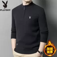 花花公子秋冬季新款半高领毛衣男加绒加厚中年爸爸保暖针织打底衫