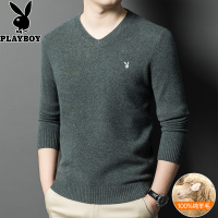 花花公子2024秋冬纯羊毛衫男V领中年爸爸毛衣鸡心领针织打底衫