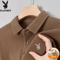 花花公子秋冬季纯羊毛衫男翻领中年爸爸装加厚毛衣针织打底衫