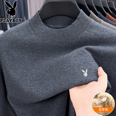 花花公子2024秋冬季新款半高领羊毛衫男爸爸装保暖毛衣针织打底衫