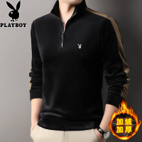 花花公子2024冬季金丝绒半高领卫衣男加绒加厚长袖T恤保暖打底衫