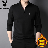 花花公子2024秋冬季长袖t恤男加绒加厚爸爸装立领卫衣POLO打底衫