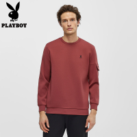 [细纹格]花花公子新款红色卫衣男士款商务休闲运动宽松圆领上衣