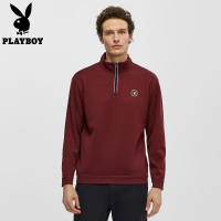 花花公子官方正品绵羊毛加绒卫衣男士立领半拉链套头百搭上衣春季