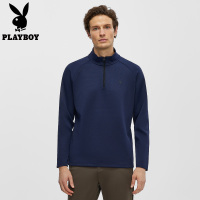 花花公子经典立领半拉链开衫卫衣男纯色长袖T恤百搭宽松上衣春季