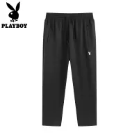 花花公子官方黑色直筒休闲裤男款抽绳松紧腰高弹运动裤百搭九分裤