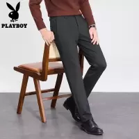 [高端保暖]花花公子羊毛西裤男款灰色直筒休闲裤微弹针织长裤子