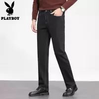 [420克厚款]花花公子黑色牛仔裤男士直筒宽松休闲裤长裤子春季