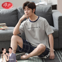 睡衣男士夏季纯棉短袖短裤家居服男款夏天薄款休闲大码可外穿套装