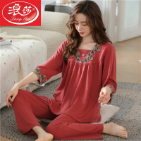 浪莎莫代尔睡衣女春秋款高级感中年人妈妈夏季薄款两件套家居服秋