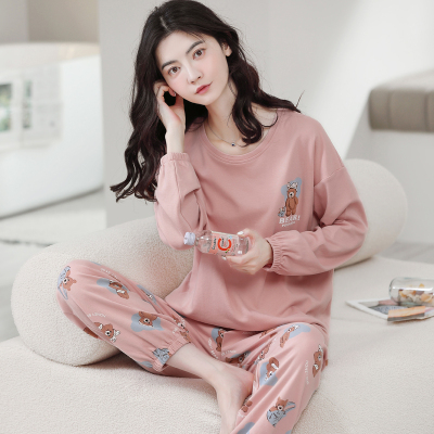 浪莎纯棉睡衣女春秋冬季2025年新款长袖束脚家居服可外穿套装