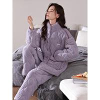 冬季夹棉睡衣女珊瑚绒加厚三层保暖2025年新款女士立领家居服棉袄