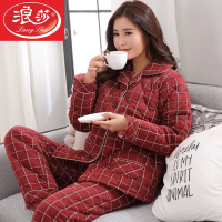 冬季夹棉睡衣女纯棉长袖三层加厚棉袄冬天保暖妈妈家居服全棉套装