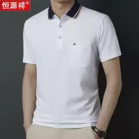恒源祥男士短袖T恤中年爸爸夏装白色翻领口袋条纹冰丝光棉POLO衫