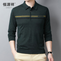恒源祥男士长袖T恤春季新款翻领polo衫中老年含羊毛针织衫爸爸装