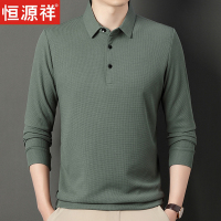 恒源祥名牌秋季纯棉男士长袖t恤翻领爸爸装秋装华夫格休闲POLO衫