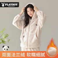花花公子珊瑚绒睡衣女士秋冬保暖家居服套装加绒加厚外穿2025新款