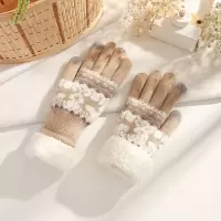 南极人可爱小鹿毛线手套女秋冬季保暖骑车手套针织防寒加厚毛绒绒手套A