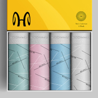 恒源祥男士棉内裤4条装中腰平角裤条纹四角浅色内裤