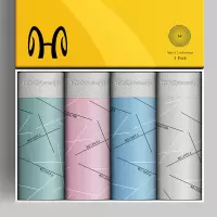 恒源祥男士棉内裤4条装中腰平角裤条纹四角浅色内裤