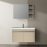 [恒洁HEGII]浴室柜BC6169奶白色(不带镜柜收纳)陶瓷一体盆洗脸盆柜组合入门款