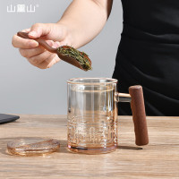 山重山 富贵连绵回纹杯带茶漏（琥珀金）6237木柄玻璃杯x1,盖x1,茶漏x1