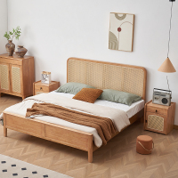 家有品致(JIAYOUPINZHI)[侘寂风]JM013A30新中式橡胶木实木床双人床