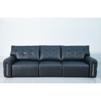 大黑熊沙发电动意式极简直排可伸缩两用黑色真皮功能沙发床