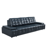 意式极简黑色真皮直排电动智能沙发