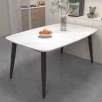 现代简约岩板餐桌椅组合马肚形家用吃饭桌轻奢小户型哑光亮光桌子