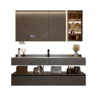 帝王洁具酒店风岩板热弯一体盆豪华置物收纳镜柜浴室柜WB850-5
