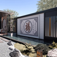 户外庭院迎门墙瓷砖背景墙影壁墙福字山水画壁画照壁墙防晒抗冻砖