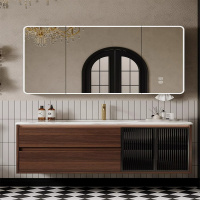 迪普瑞中古风胡桃木浴室柜组合新中式高端洗手脸盆洗漱台别墅定制