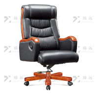 臻远 ZY-7569 办公中班椅老板椅办公皮椅升降转椅电脑椅 黑牛皮