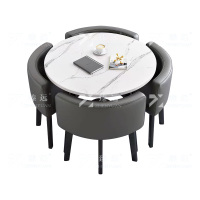 臻远 ZY4100932 简约接待桌椅洽谈桌椅 一桌四椅白石根圆灰色皮椅