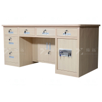 臻远BXZ-25 钢制保险桌可投币收银财务桌 1.6m白木纹六斗电子锁