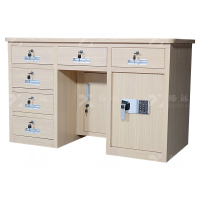 臻远BXZ-02 钢制保险桌可投币收银财务桌 1.2m白木纹六斗智能电子锁