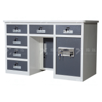 臻远BXZ-13 钢制保险桌可投币收银财务桌 1.2m灰白套六斗电子锁