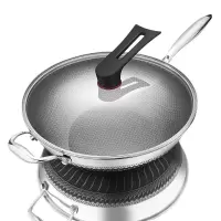 耀豪坤 不锈钢炒锅不粘锅亮光耳+玻璃盖G-32CM/个