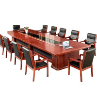 相威大型油漆会议桌实木黑玻璃长桌办公桌椅组合工作台4米会议桌+14把将椅